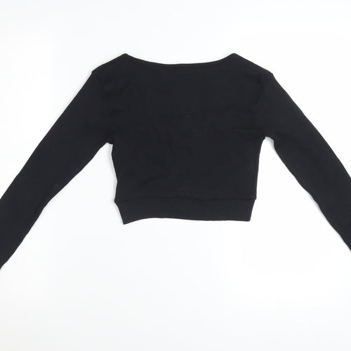 Boohoo Women's Black Cropped Long Sleeve Scoop Neck Top Size 6