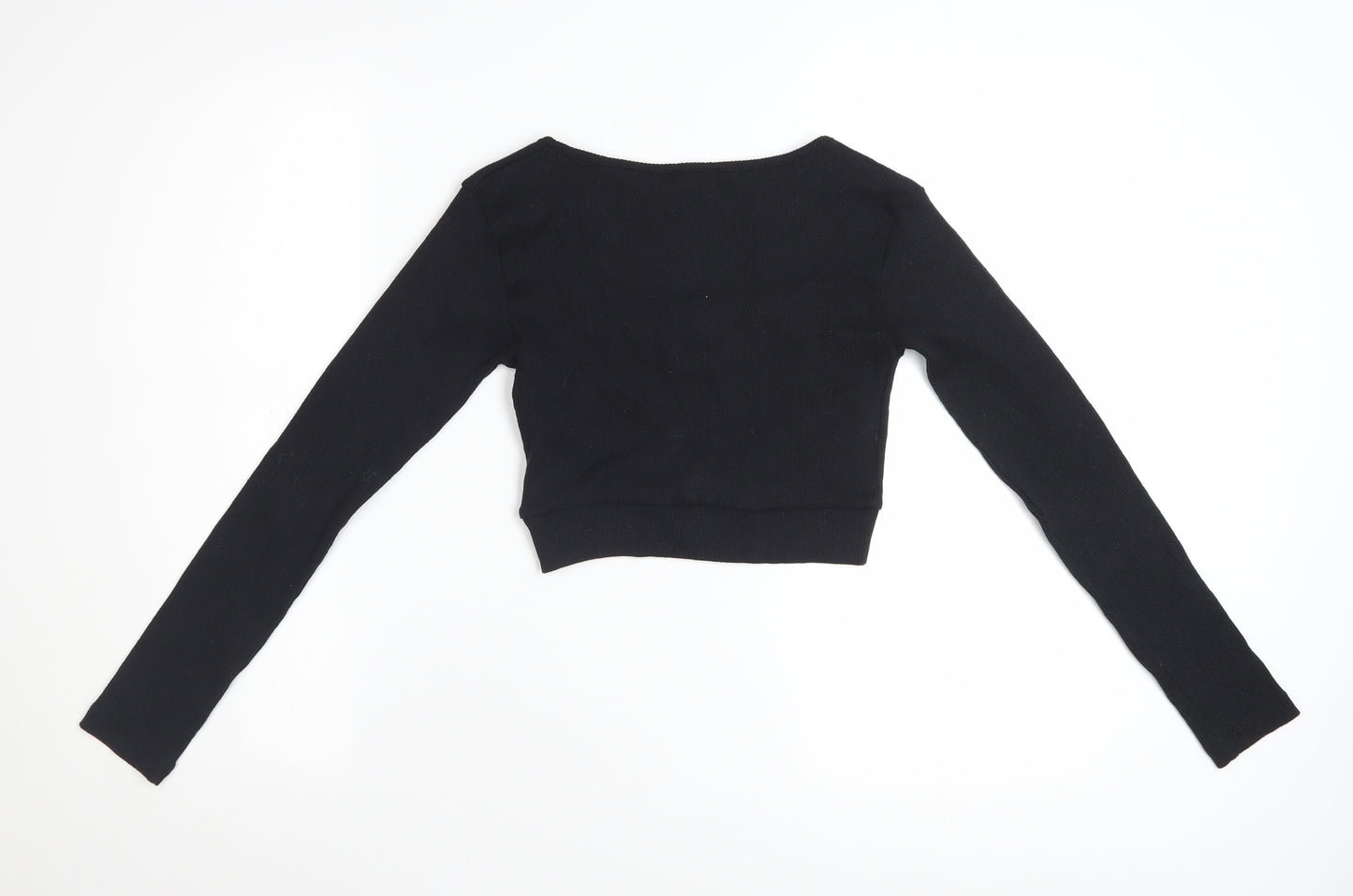 Boohoo Women's Black Cropped Long Sleeve Scoop Neck Top Size 6