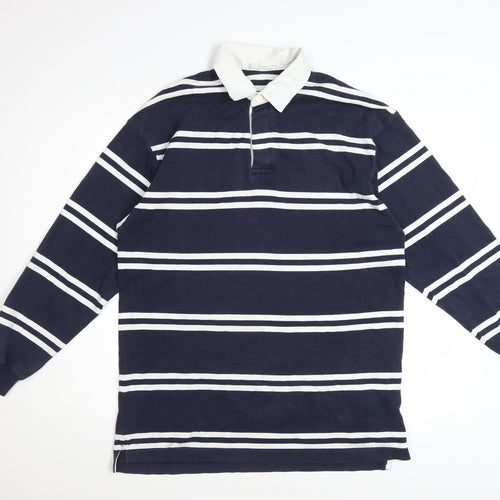 Marks and Spencer St Michael Men's Blue Striped Long Sleeve Polo M