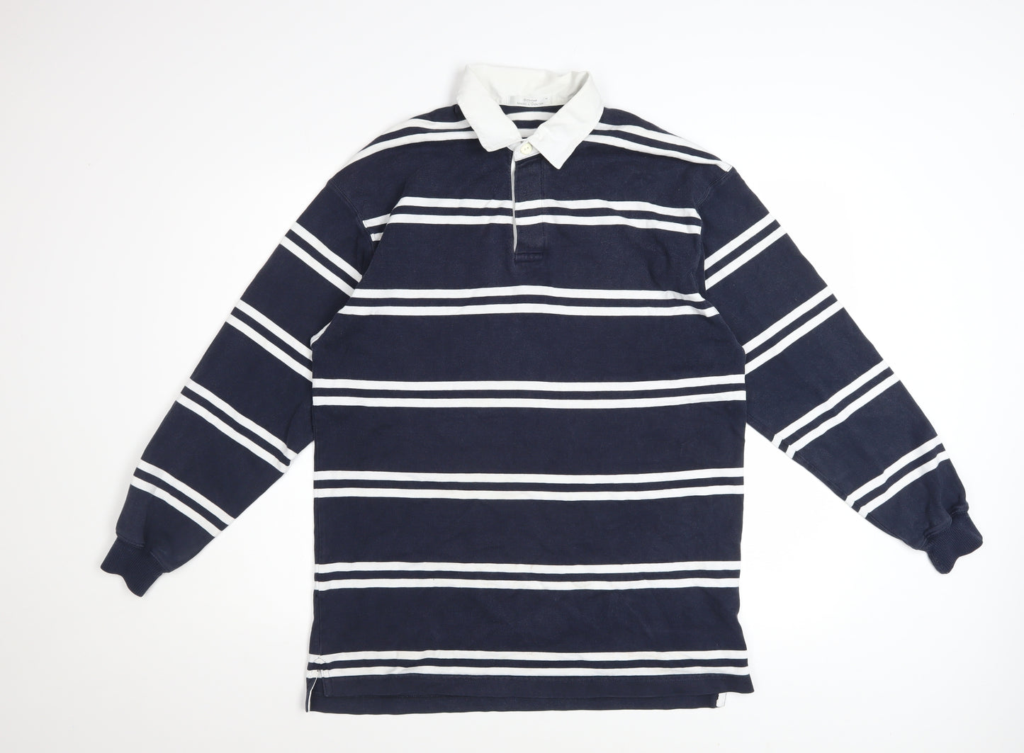 Marks and Spencer St Michael Men's Blue Striped Long Sleeve Polo M