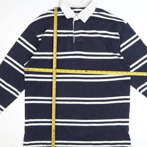 Marks and Spencer St Michael Men's Blue Striped Long Sleeve Polo M