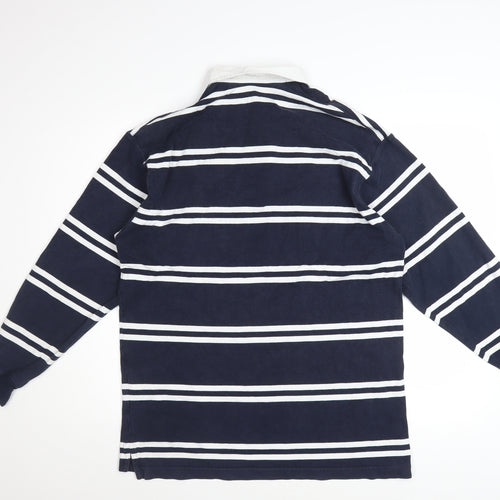 Marks and Spencer St Michael Men's Blue Striped Long Sleeve Polo M