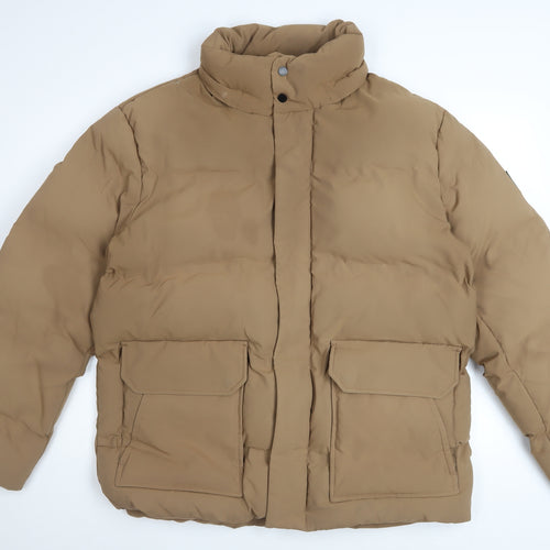 DKNY Men's Brown L Puffer Jacket Polyester Insulated Winter Coat