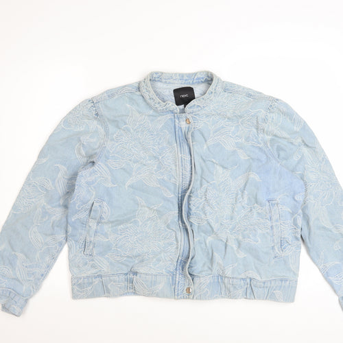 Next Women’s Blue Floral Embroidered Denim Bomber Jacket Size 20