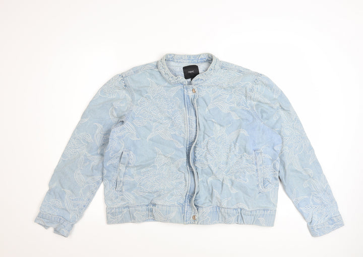 Next Women’s Blue Floral Embroidered Denim Bomber Jacket Size 20