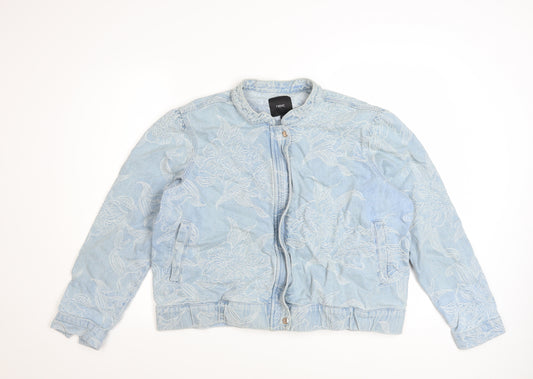 Next Women’s Blue Floral Embroidered Denim Bomber Jacket Size 20