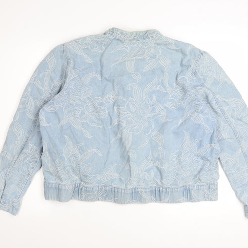 Next Women’s Blue Floral Embroidered Denim Bomber Jacket Size 20