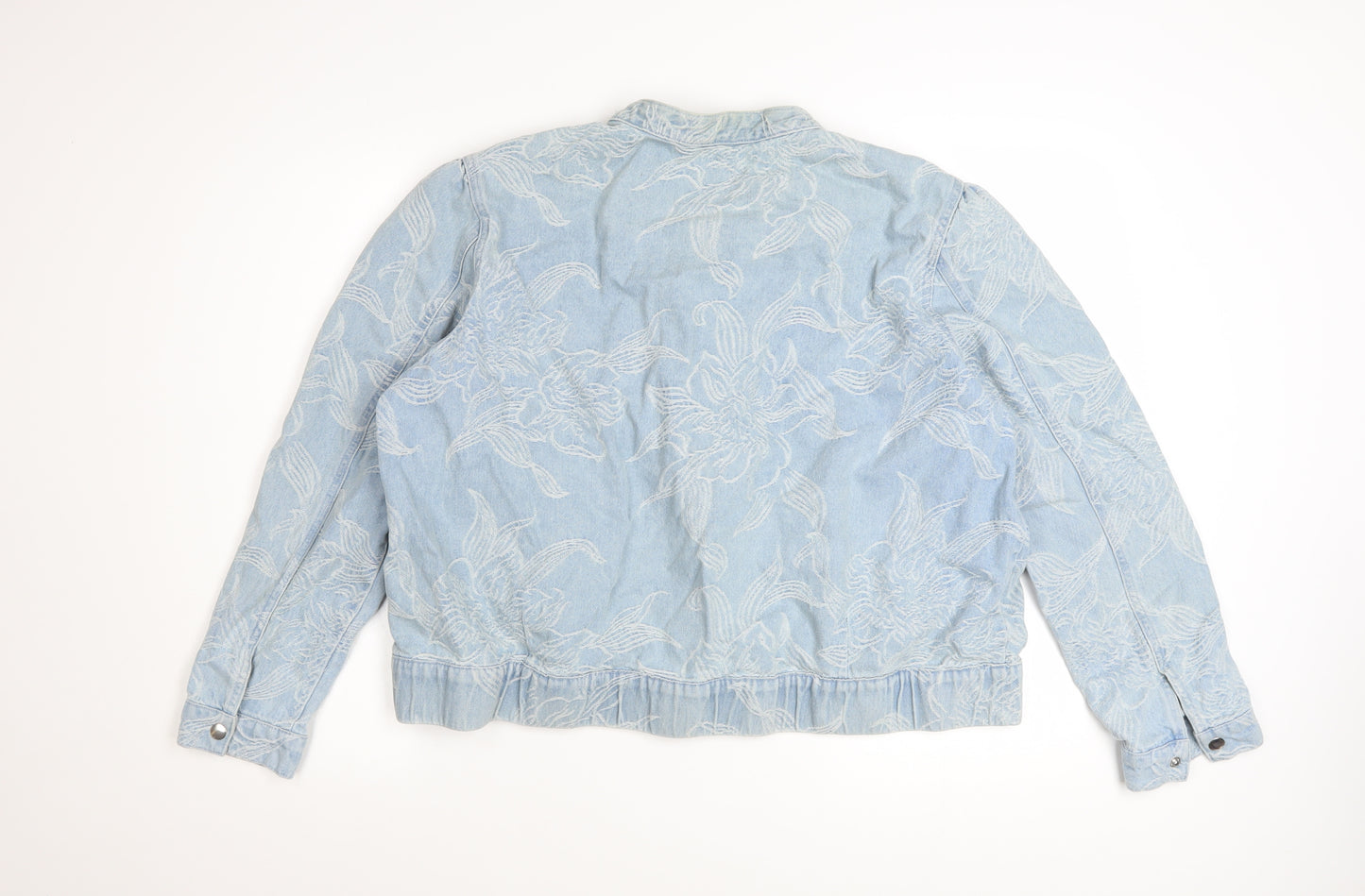 Next Women’s Blue Floral Embroidered Denim Bomber Jacket Size 20