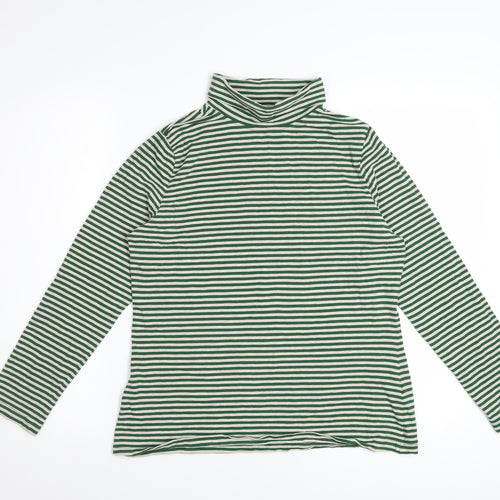 Seasalt Cornwall Women’s Green Striped Roll Neck Long Sleeve Cotton Top Size 12