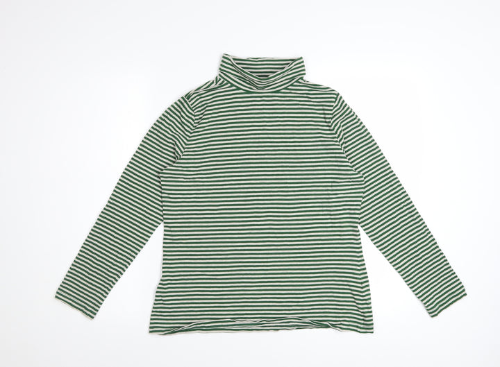 Seasalt Cornwall Women’s Green Striped Roll Neck Long Sleeve Cotton Top Size 12