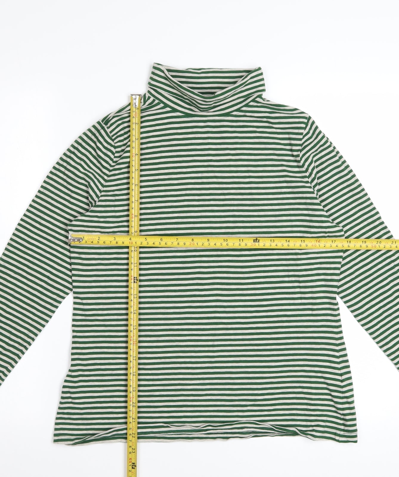 Seasalt Cornwall Women’s Green Striped Roll Neck Long Sleeve Cotton Top Size 12