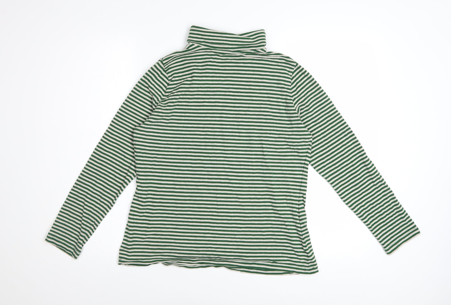 Seasalt Cornwall Women’s Green Striped Roll Neck Long Sleeve Cotton Top Size 12