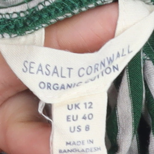 Seasalt Cornwall Women’s Green Striped Roll Neck Long Sleeve Cotton Top Size 12