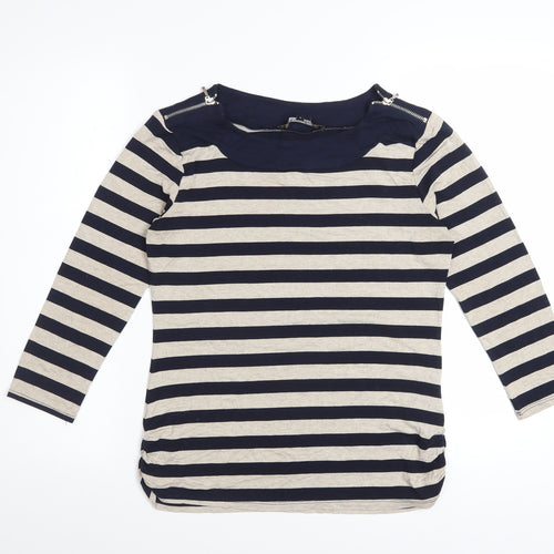 Principles by Ben de Lisi Women's Blue Beige Striped 3/4 Sleeve Boat Neck Top Size 10