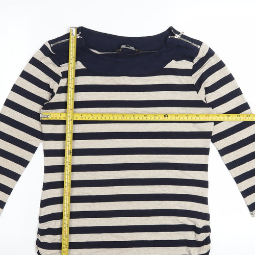 Principles by Ben de Lisi Women's Blue Beige Striped 3/4 Sleeve Boat Neck Top Size 10