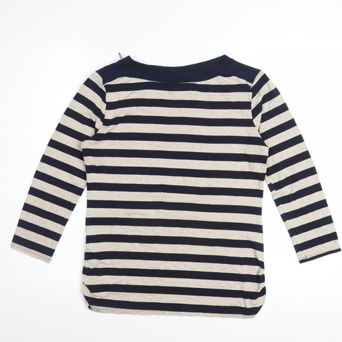 Principles by Ben de Lisi Women's Blue Beige Striped 3/4 Sleeve Boat Neck Top Size 10