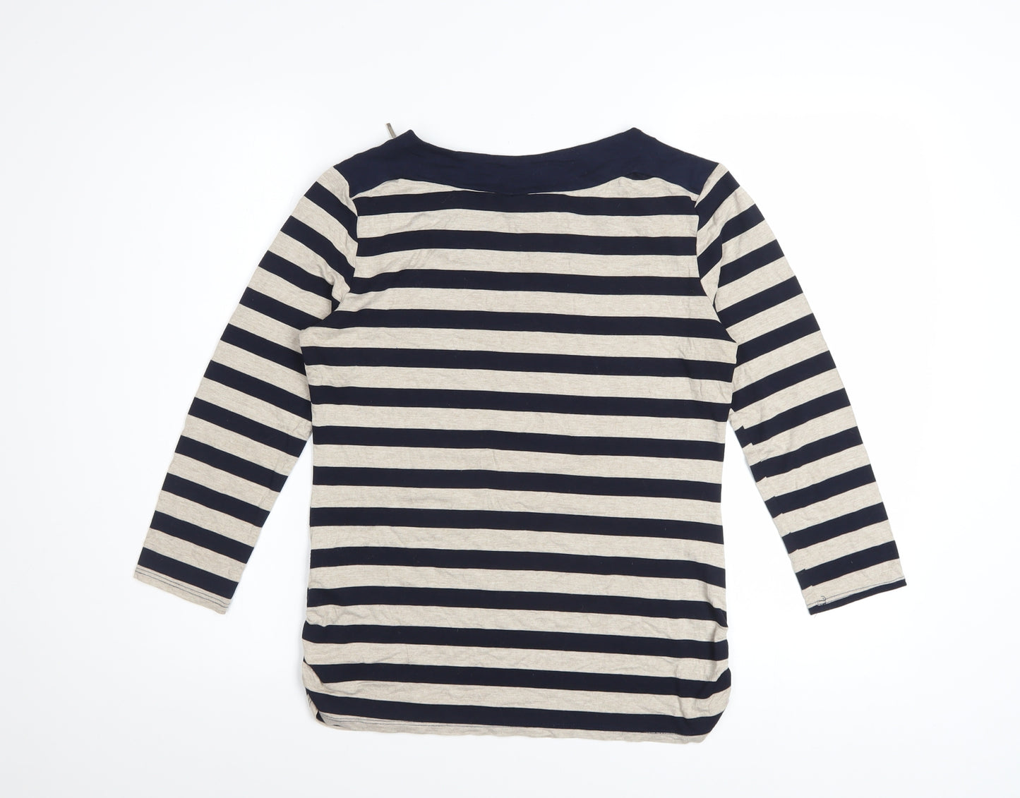 Principles by Ben de Lisi Women's Blue Beige Striped 3/4 Sleeve Boat Neck Top Size 10