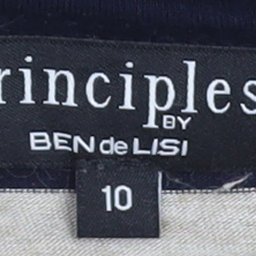 Principles by Ben de Lisi Women's Blue Beige Striped 3/4 Sleeve Boat Neck Top Size 10