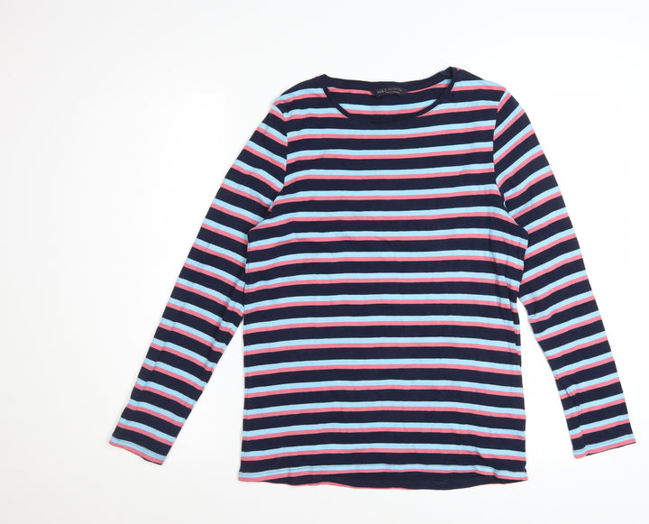 Marks and Spencer Women's Multicoloured Striped Cotton Long Sleeve T-Shirt Size 16