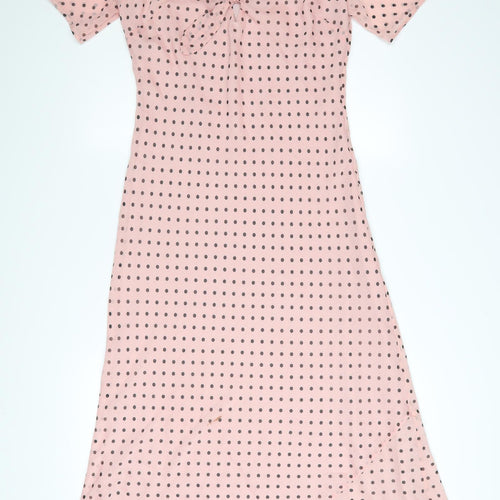 Marks and Spencer Women Pink Polka Dot Bow Midi Dress Size 10