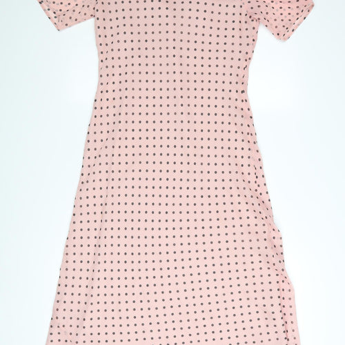 Marks and Spencer Women Pink Polka Dot Bow Midi Dress Size 10