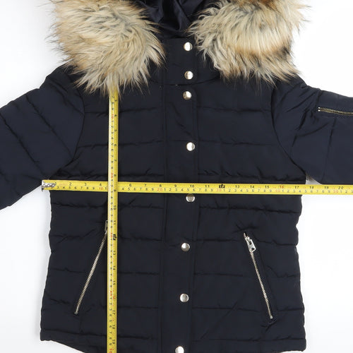 Topshop Women's Black Faux Fur Hooded Puffer Jacket Size 8