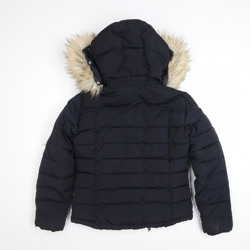 Topshop Women's Black Faux Fur Hooded Puffer Jacket Size 8