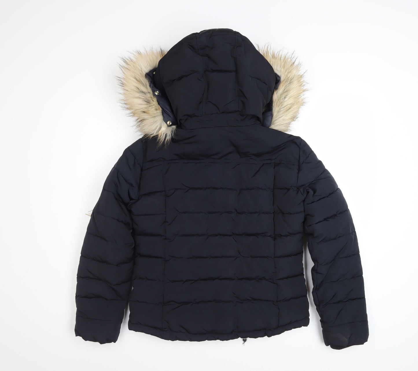 Topshop Women's Black Faux Fur Hooded Puffer Jacket Size 8
