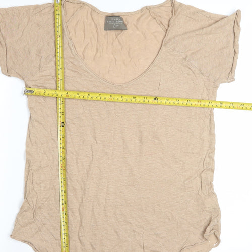 Zara Women’s Beige Linen Basic T-Shirt Size L Short Sleeve Casual Top