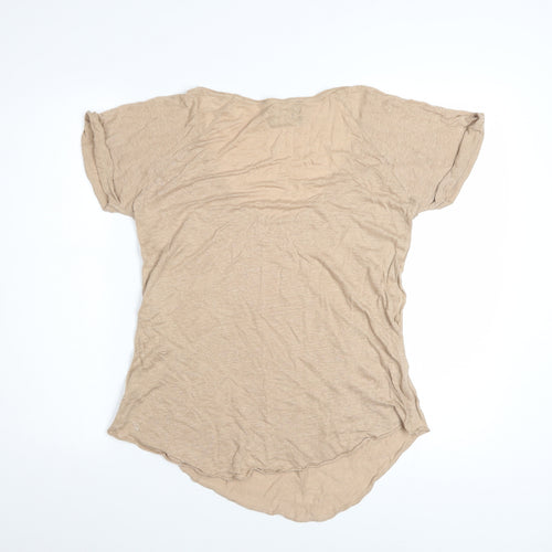 Zara Women’s Beige Linen Basic T-Shirt Size L Short Sleeve Casual Top