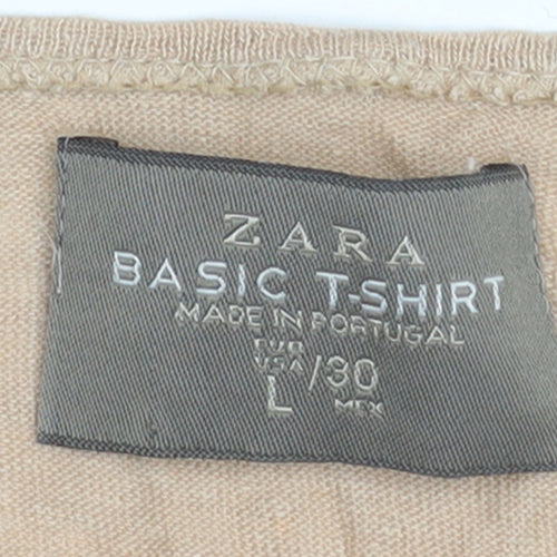 Zara Women’s Beige Linen Basic T-Shirt Size L Short Sleeve Casual Top