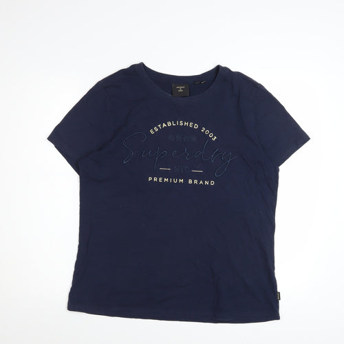 Superdry Women Blue Basic Crew Neck T-Shirt Size 16