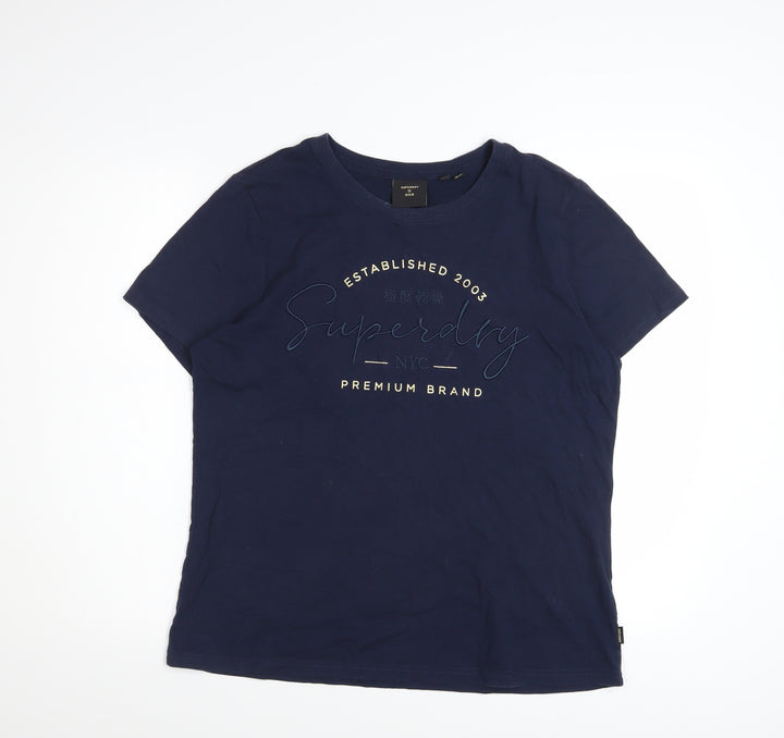 Superdry Women Blue Basic Crew Neck T-Shirt Size 16