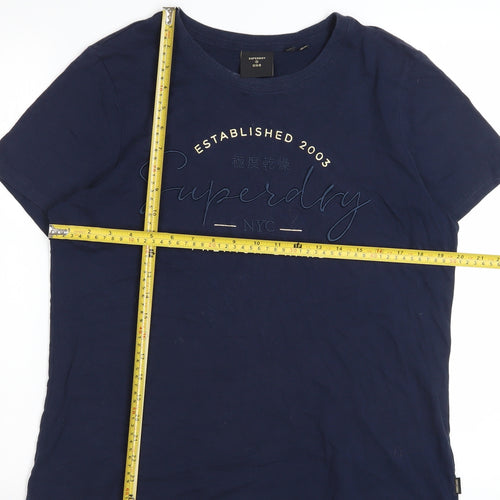 Superdry Women Blue Basic Crew Neck T-Shirt Size 16