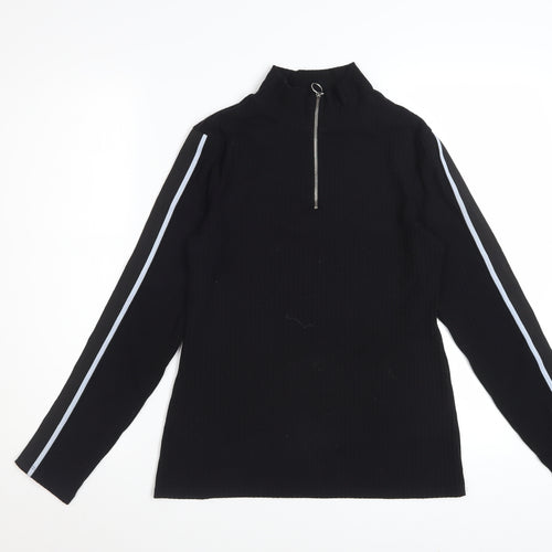 Marks and Spencer Womens Black High Neck Zip Long Sleeve Top Size 10