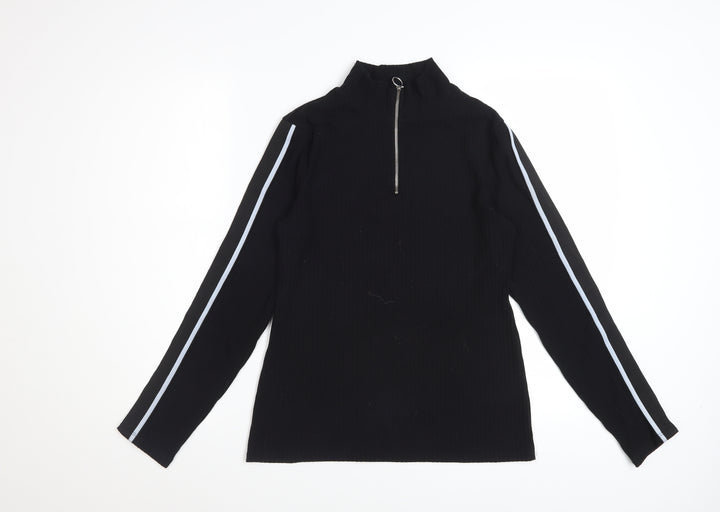 Marks and Spencer Womens Black High Neck Zip Long Sleeve Top Size 10