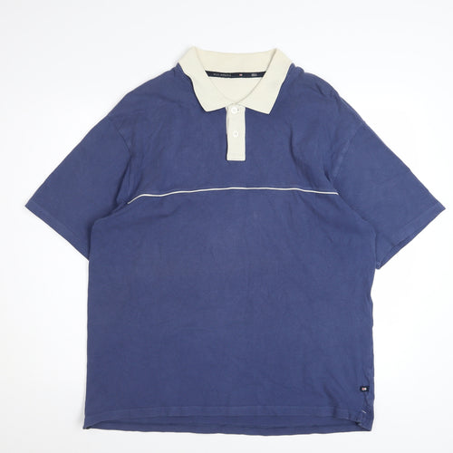 Marks and Spencer Men's Blue Short Sleeve Cotton Polo Shirt Size L