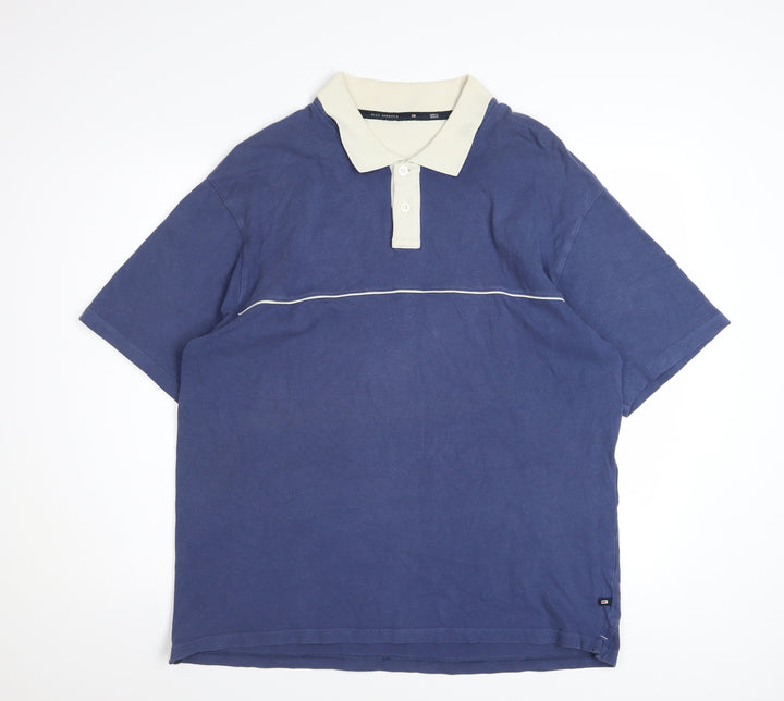 Marks and Spencer Men's Blue Short Sleeve Cotton Polo Shirt Size L