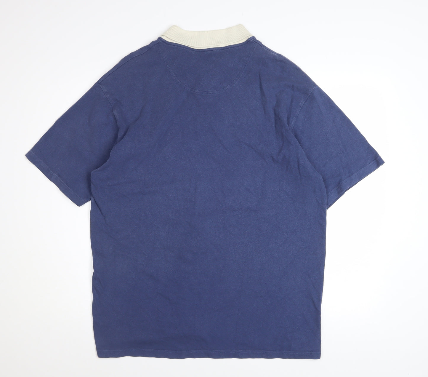 Marks and Spencer Men's Blue Short Sleeve Cotton Polo Shirt Size L