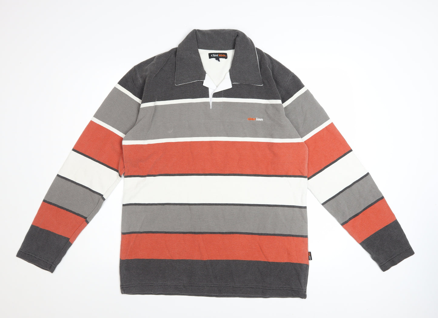 Clarion Men's Multicoloured Striped Long Sleeve Polo Shirt XL