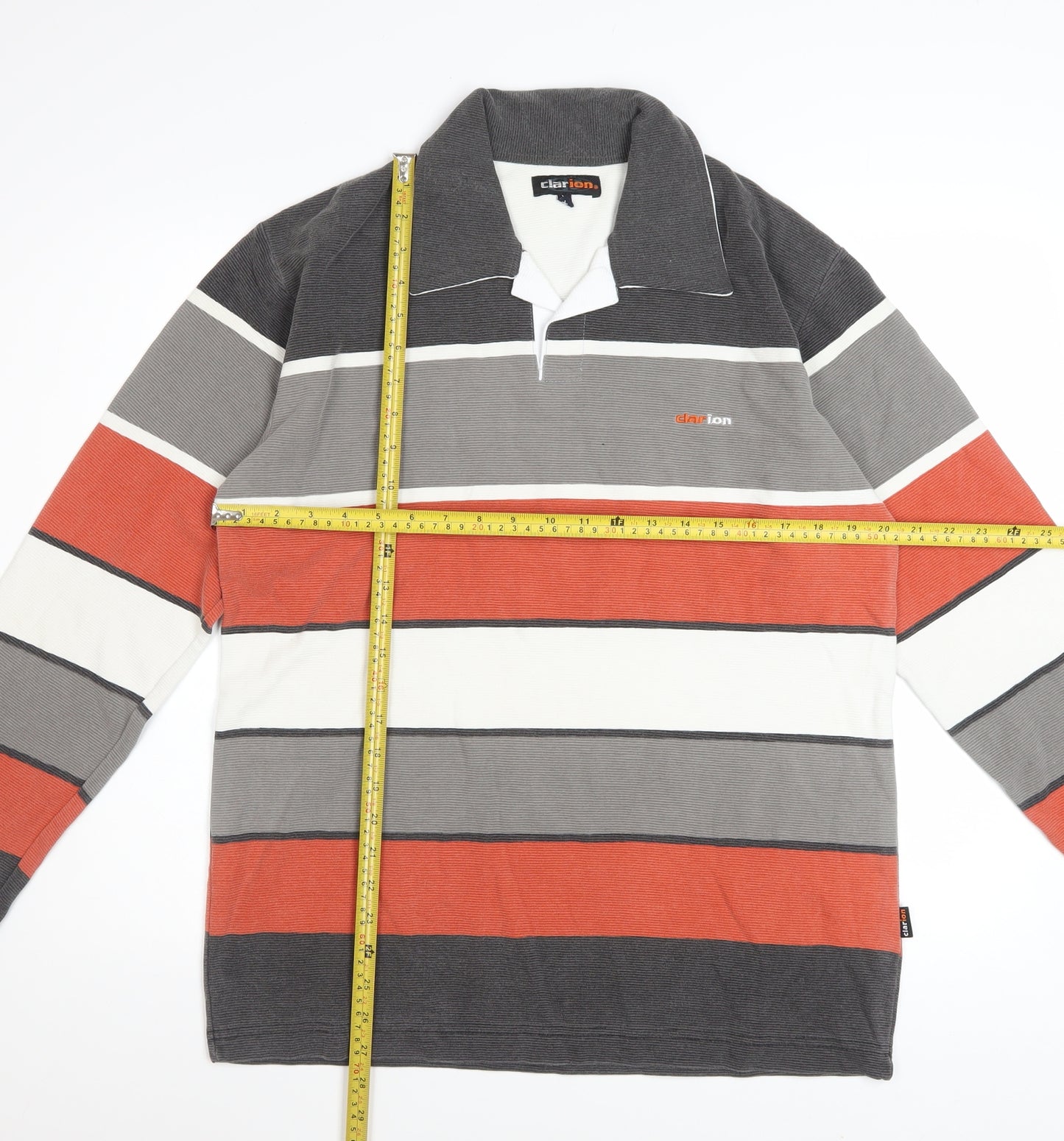 Clarion Men's Multicoloured Striped Long Sleeve Polo Shirt XL