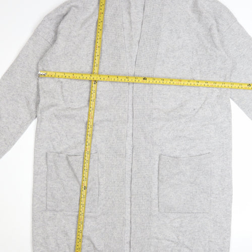Jaeger Women Grey Wool Cashmere Long Cardigan L Open Front Pockets