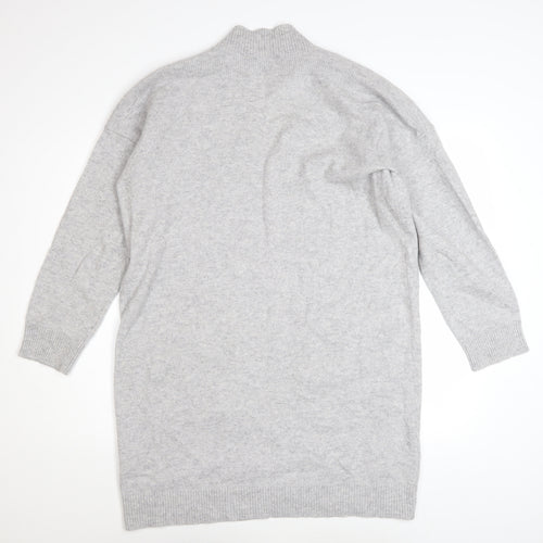 Jaeger Women Grey Wool Cashmere Long Cardigan L Open Front Pockets