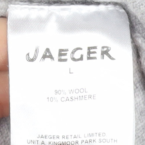 Jaeger Women Grey Wool Cashmere Long Cardigan L Open Front Pockets