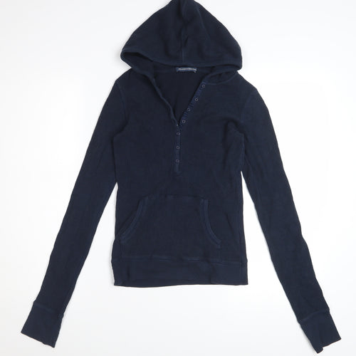 Brandy Melville Women Navy Henley Hoodie  One Size Cotton Blend Casual