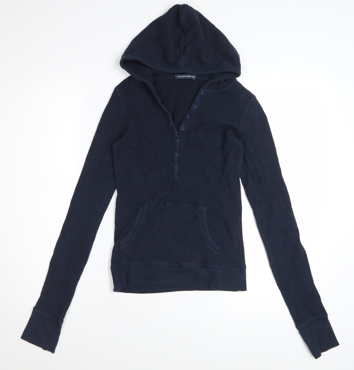 Brandy Melville Women Navy Henley Hoodie  One Size Cotton Blend Casual