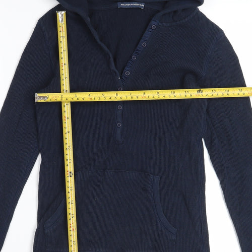 Brandy Melville Women Navy Henley Hoodie  One Size Cotton Blend Casual