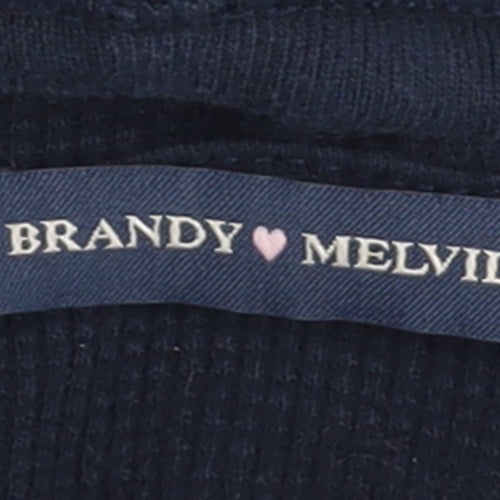 Brandy Melville Women Navy Henley Hoodie  One Size Cotton Blend Casual