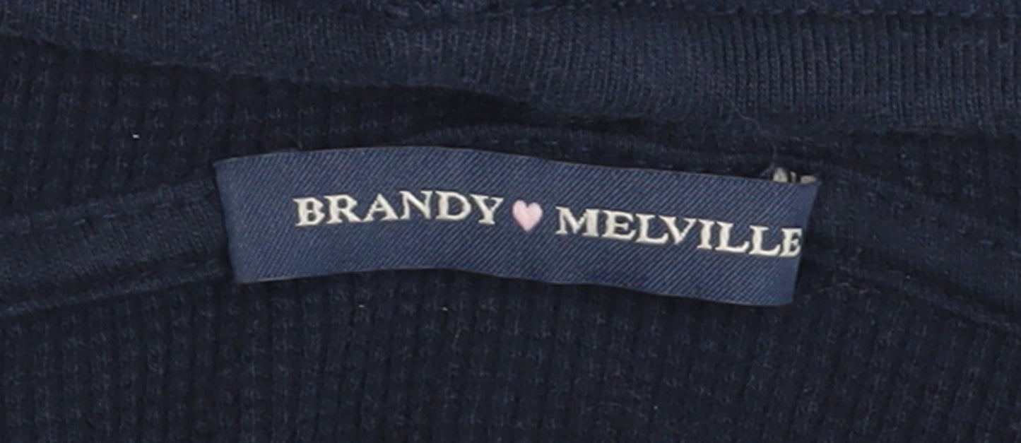 Brandy Melville Women Navy Henley Hoodie  One Size Cotton Blend Casual