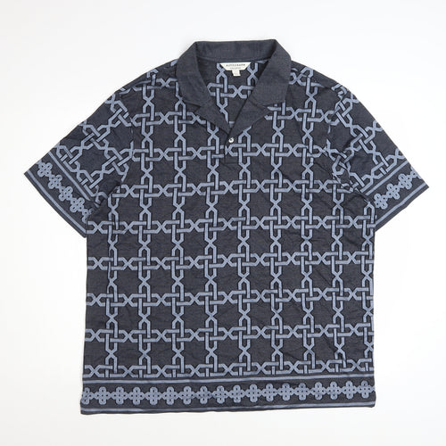 Marks and Spencer Autograph Men's Blue Geometric Cotton Polo Shirt Size L